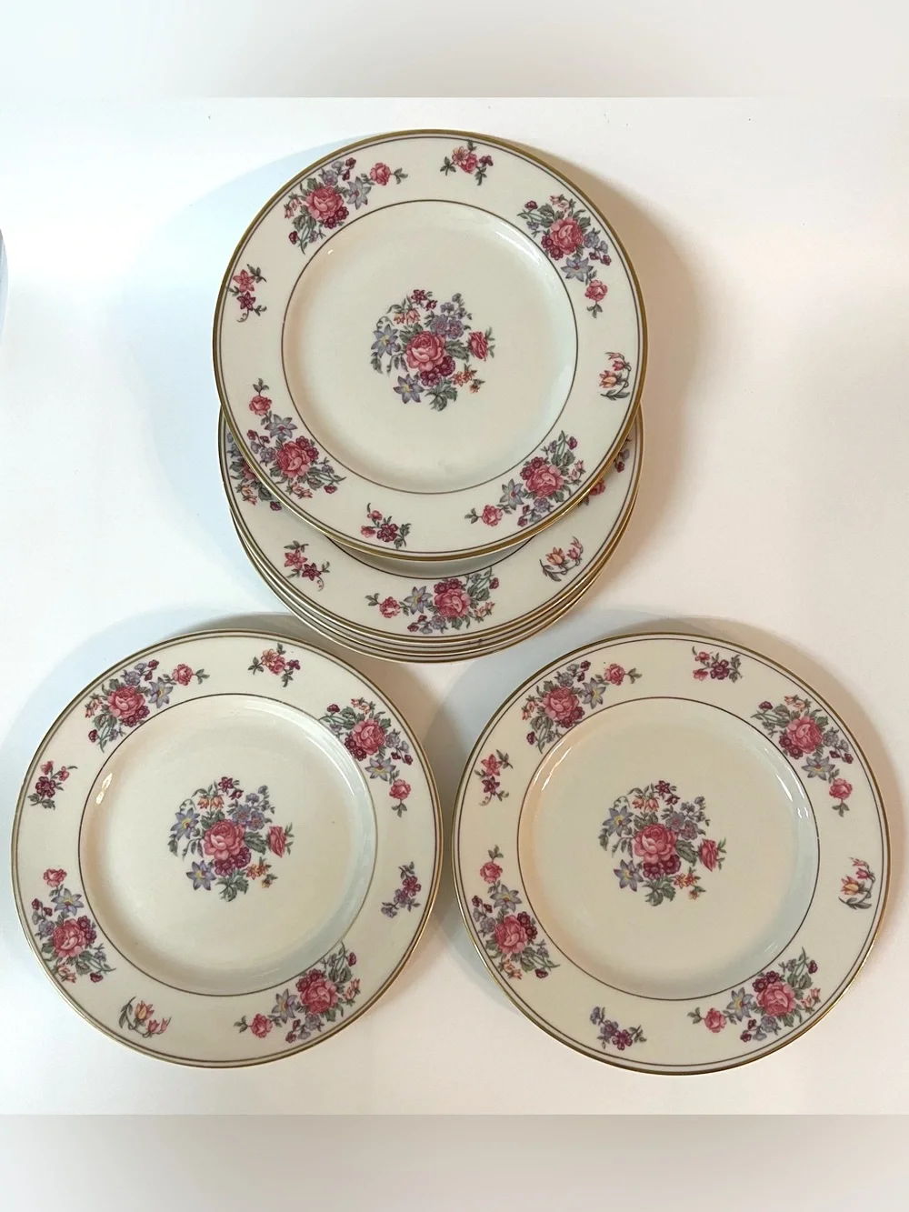 Set of 6 Theodore Haviland New York Arlington Dessert Plates Pink Purple Flowers